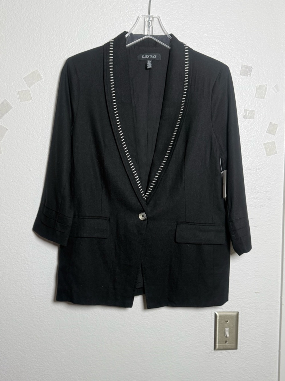 Ellen Tracy Black Single-Button Blazer with Contrast Trim